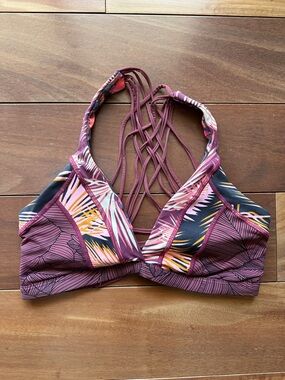 Maaji Strappy Tropical Print Swim Top - Plum Pink L